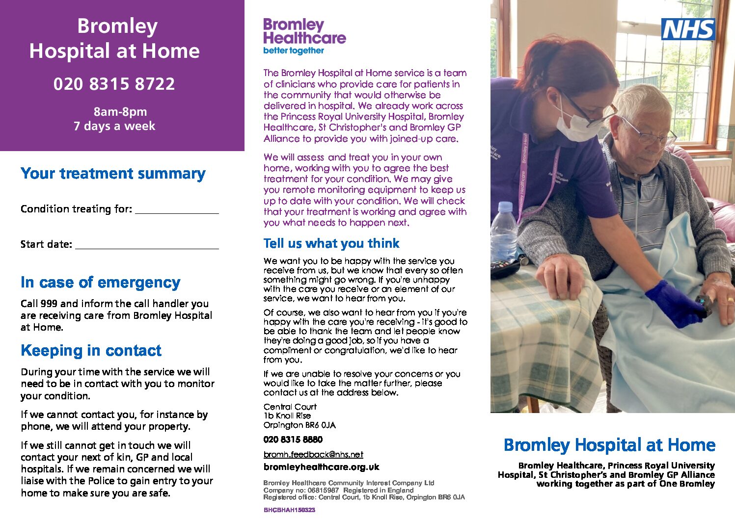 Bromley Hospital at Home Leaflet BHCBHAH150323 Bromley Healthcare